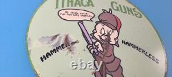 Vintage Ithaca Guns Sign Firearm Sales Shop Porcelain Gas Oil Pump Plate Sign