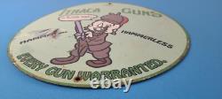 Vintage Ithaca Guns Sign Firearm Sales Shop Porcelain Gas Oil Pump Plate Sign