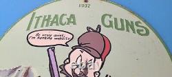 Vintage Ithaca Guns Sign Firearm Sales Shop Porcelain Gas Oil Pump Plate Sign