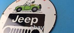 Vintage Jeep Porcelain Snoopy Gas Service Sales Dealer Service Pump Sign