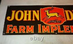 Vintage John Deere Farm Implements 36 X 12 Porcelain Metal Gasoline & Oil Sign