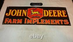 Vintage John Deere Farm Implements 36 X 12 Porcelain Metal Gasoline & Oil Sign