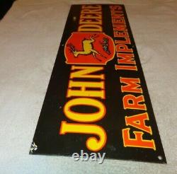 Vintage John Deere Farm Implements 36 X 12 Porcelain Metal Gasoline & Oil Sign