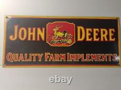 Vintage John Deere Porcelain Sign Gas Oil Farm Implements Tractor Great Graphic