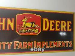 Vintage John Deere Porcelain Sign Gas Oil Farm Implements Tractor Great Graphic