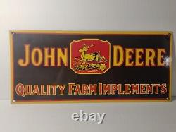 Vintage John Deere Porcelain Sign Gas Oil Farm Implements Tractor Great Graphic