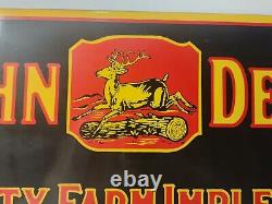 Vintage John Deere Porcelain Sign Gas Oil Farm Implements Tractor Great Graphic