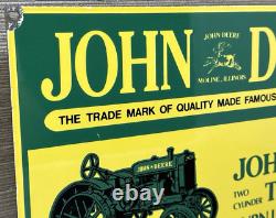 Vintage John Deere Tractor Porcelain Sign Service Gas Oil Dealership Farm