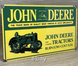 Vintage John Deere Tractor Porcelain Sign Service Gas Oil Dealership Farm