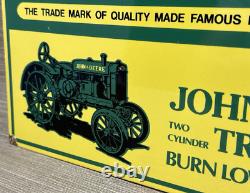 Vintage John Deere Tractor Porcelain Sign Service Gas Oil Dealership Farm