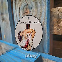 Vintage Johnnie Walker Whiskey Porcelain Gas Oil 4.5 Sign