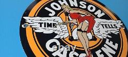Vintage Johnson Gasoline Porcelain Gas Motor Oil Service Station Pump Plate Sign