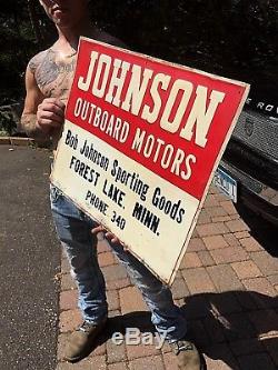 Vintage Johnson Outboard Boat Motor Metal Sign Forest Lake MN Gasoline Oil