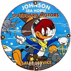 Vintage Johnson Sea Horse Outboard Porcelain Sign Dealership Gas Station Service