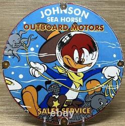 Vintage Johnson Sea Horse Outboard Porcelain Sign Dealership Gas Station Service