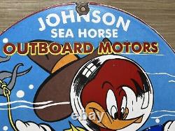 Vintage Johnson Sea Horse Outboard Porcelain Sign Dealership Gas Station Service