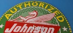 Vintage Johnson Sea-Horse Sign Boat Engines Outboards Porcelain Gas Pump Sign