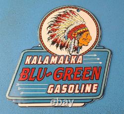 Vintage Kalamalka Indian Gasoline Porcelain Gas Service Station Pump Plate Sign