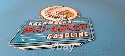 Vintage Kalamalka Indian Gasoline Porcelain Gas Service Station Pump Plate Sign