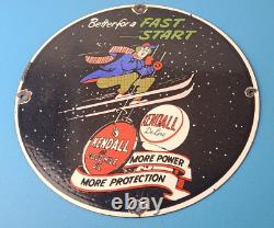 Vintage Kendall Motor Oils Sign Porcelain Snow Skiing Ad Gas Pump Plate Sign
