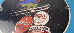 Vintage Kendall Motor Oils Sign Porcelain Snow Skiing Ad Gas Pump Plate Sign