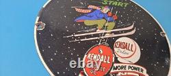 Vintage Kendall Motor Oils Sign Porcelain Snow Skiing Ad Gas Pump Plate Sign