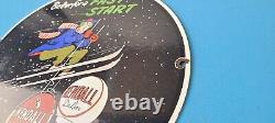 Vintage Kendall Motor Oils Sign Porcelain Snow Skiing Ad Gas Pump Plate Sign