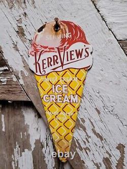Vintage Kerr View Ice Cream Porcelain Sign Dessert Sweet Cream Candy Cone Gas