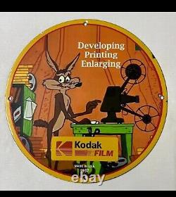 Vintage Kodak Film Road Runner Porcelain Gas Oil Cameras Service Station Ad Sign