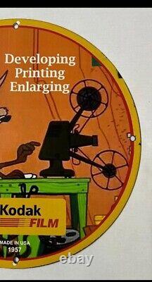 Vintage Kodak Film Road Runner Porcelain Gas Oil Cameras Service Station Ad Sign