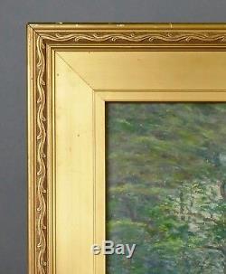 Vintage LANDSCAPE Oil Painting Gold Gilded Period Frame Trees Meadow Signed