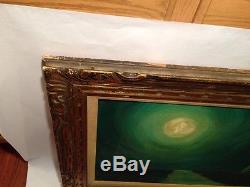 Vintage LARGE CARVED Wood Mid-Century Modern Signed Oil Painting Picture Frame
