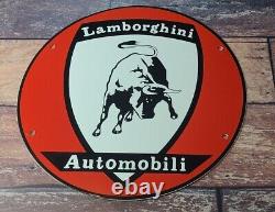 Vintage Lamborghini Porcelain Automobile Service Dealership Gas Pump Sign