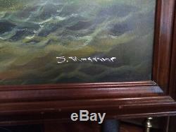 Vintage Large Oil On Canvas British Ship Battle Painting Signed