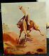 Vintage Large Oil On Canvas Cowboy Painting 30x36 Bucking Bronco Signed & Dated