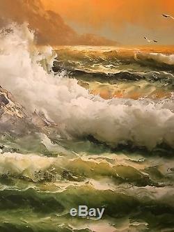 Vintage Large Oil Painting Sea Scape Signed