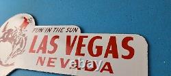 Vintage Las Vegas Porcelain Neveda License Plate Topper Auto Gas Motor Sign