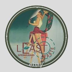 Vintage Least Waste Springmaid 1946 Oil Porcelain Gas Pump Sign