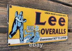 Vintage Lee Overalls Pants Gasoline Gas Oil Americana Porcelain Pump Plate Sign