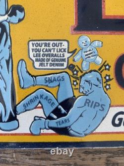 Vintage Lee Overalls Pants Gasoline Gas Oil Americana Porcelain Pump Plate Sign
