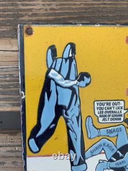 Vintage Lee Overalls Pants Gasoline Gas Oil Americana Porcelain Pump Plate Sign