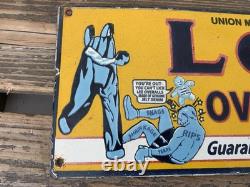Vintage Lee Overalls Pants Gasoline Gas Oil Americana Porcelain Pump Plate Sign