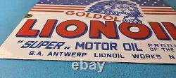 Vintage Lion Oil Sign Service Station Gas Pump Goldol Porcelain Sign