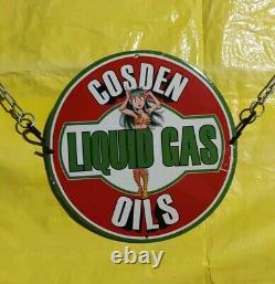 Vintage Liquid Gas Cosden Oil Gas&oil Service Pinup Girl Porcelain Enamel Sign