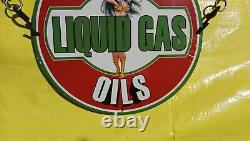 Vintage Liquid Gas Cosden Oil Gas&oil Service Pinup Girl Porcelain Enamel Sign