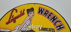 Vintage Liquid Wrench Porcelain Gas Motor Oil Lubrication Service Station Sign