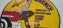 Vintage Liquid Wrench Porcelain Gas Motor Oil Lubrication Service Station Sign