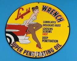 Vintage Liquid Wrench Porcelain Lubicration Gas Motor Oil Service Station Sign