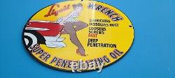 Vintage Liquid Wrench Porcelain Lubicration Gas Motor Oil Service Station Sign