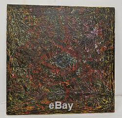 Vintage MCM Mid Century Abstract Drip Painting Signed Drip Oil on Canvas